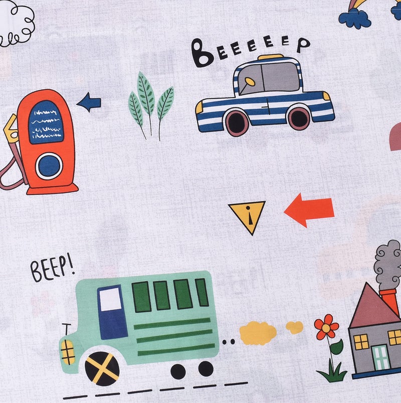 J-pinno Cars Bus Traffic Transport Boys Full Sheet Set Bedroom Decoration Gift, 100% Cotton, Flat Sheet + Fitted Sheet + Pillowcase Bedding Set (12, Full) - Image 5